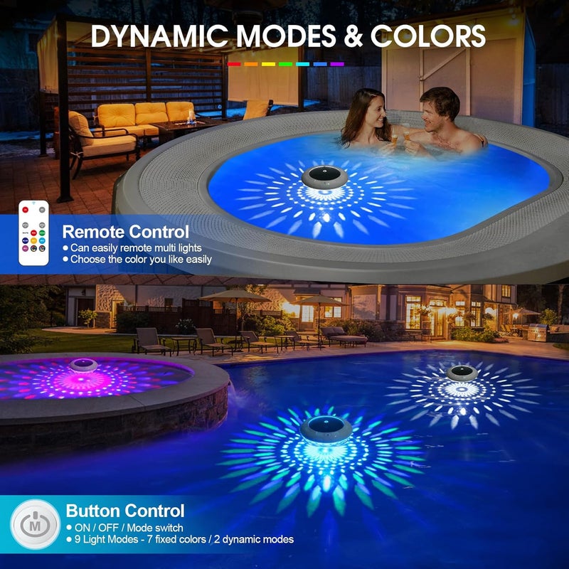 LENONE Floating Pool Lights w/Remote, 6.5 Inch RGB Color Changing Solar Pool Lights That Float with 9 Dynamic Lighting, IP68 Waterproof Hangable Solar Floating Light for Pool Garden Weeding Decor(2) - Image 3